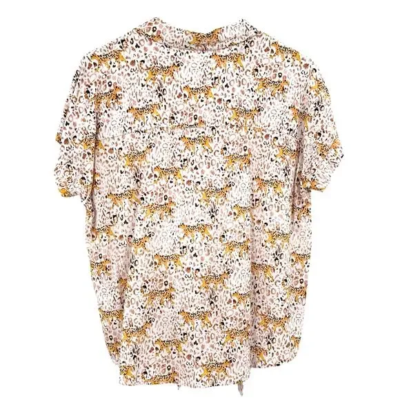 Jane and Delancey Size Medium Short Sleeve Button Up Blouse‎ Top Shirt Leopard - Picture 2 of 5